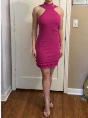 bebe Fuchsia Halter Cutout Bodycon Mini Dress